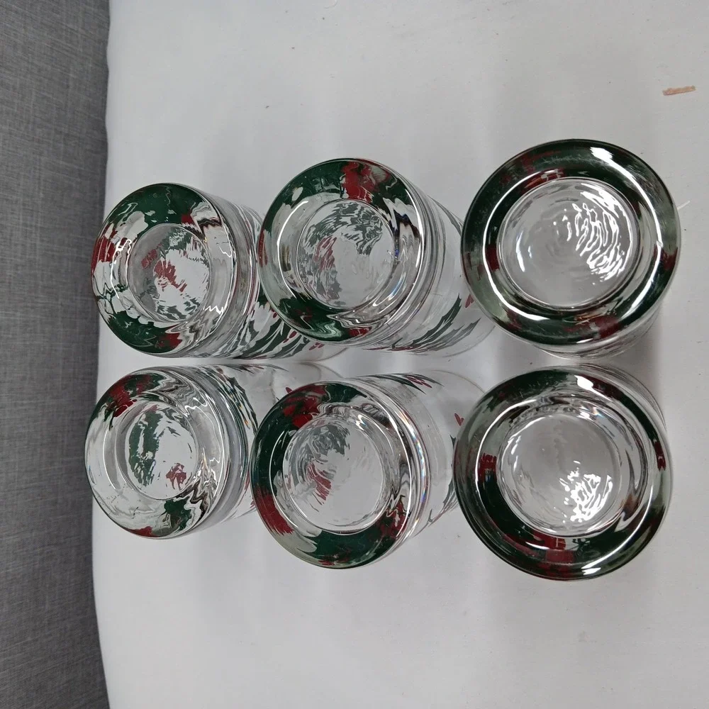 Vintage Holly Berry Glasses Bartlett Collins  Christmas Set of 6 80s 90s Holiday